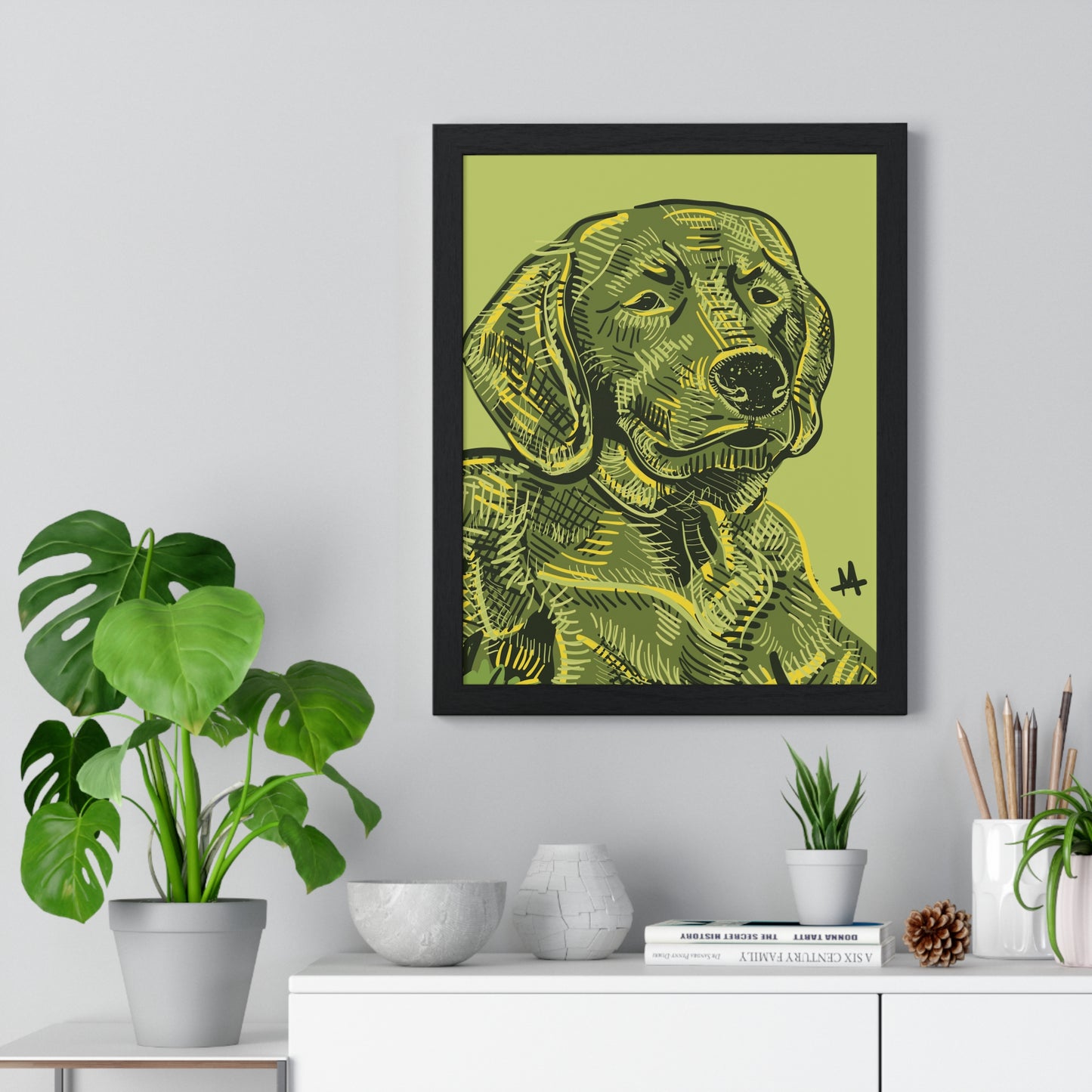 Custom Framed Pet Portrait Illustration