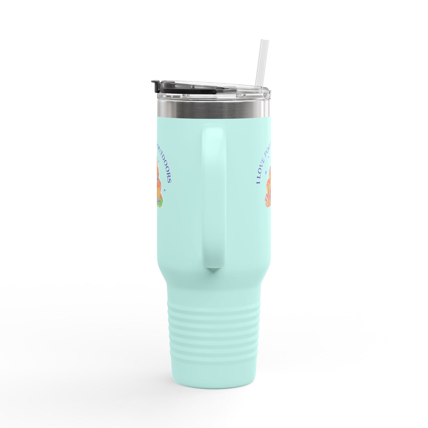 Insulated 40oz Travel Mug — "I Love Pooping Outdoors" Colorful Camp Vibes