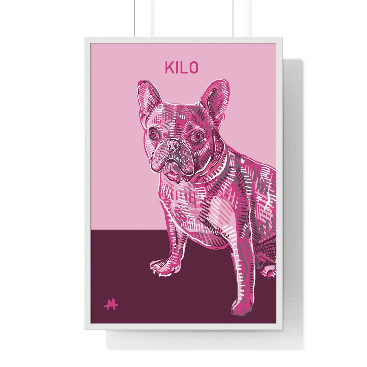 Custom Pink Pooch Pet Portrait Illustration Framed