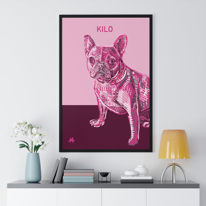Custom Pink Pooch Pet Portrait Illustration Framed