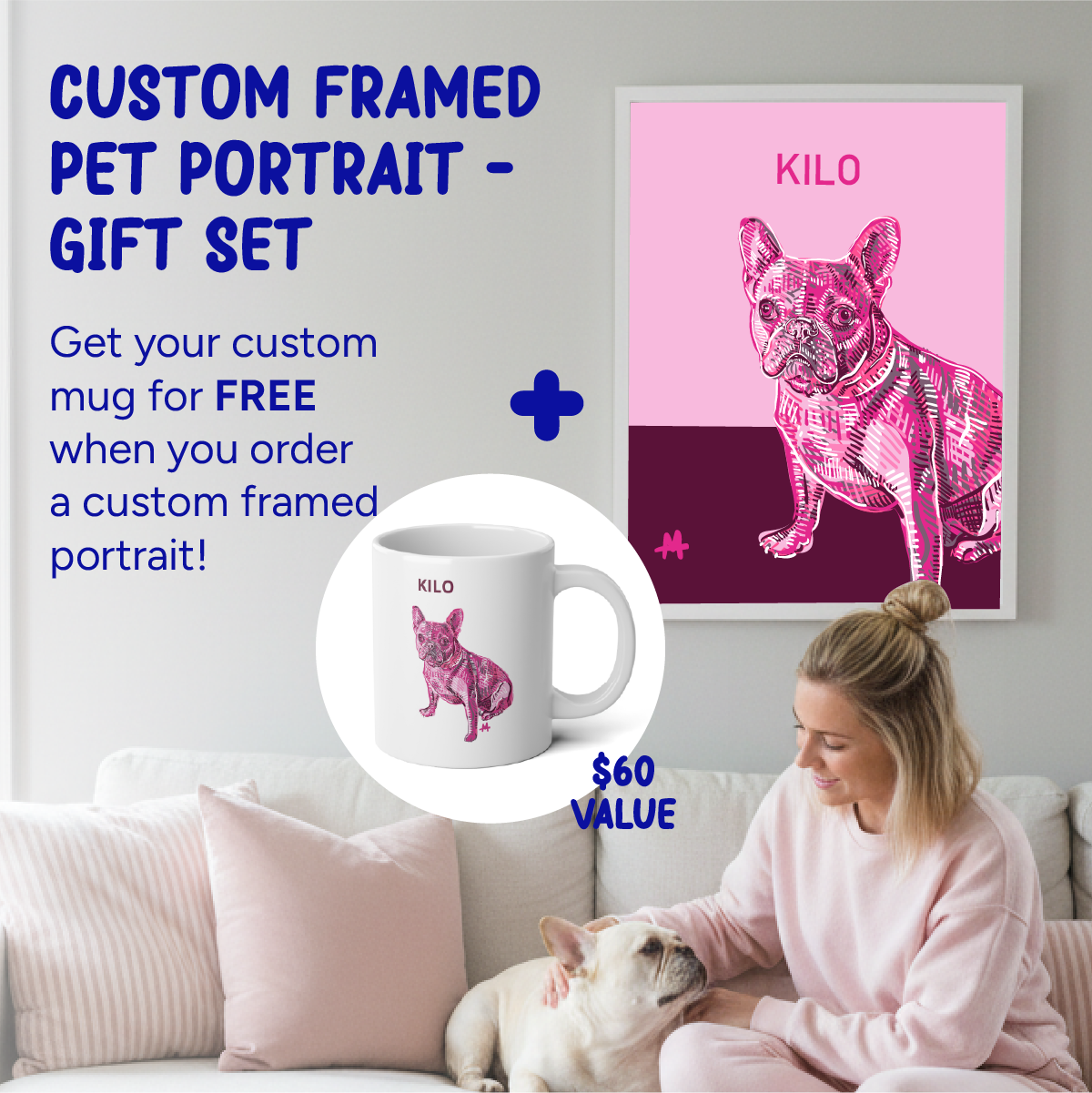 Custom Framed Pet Poster with a Free Mug | Gift Set