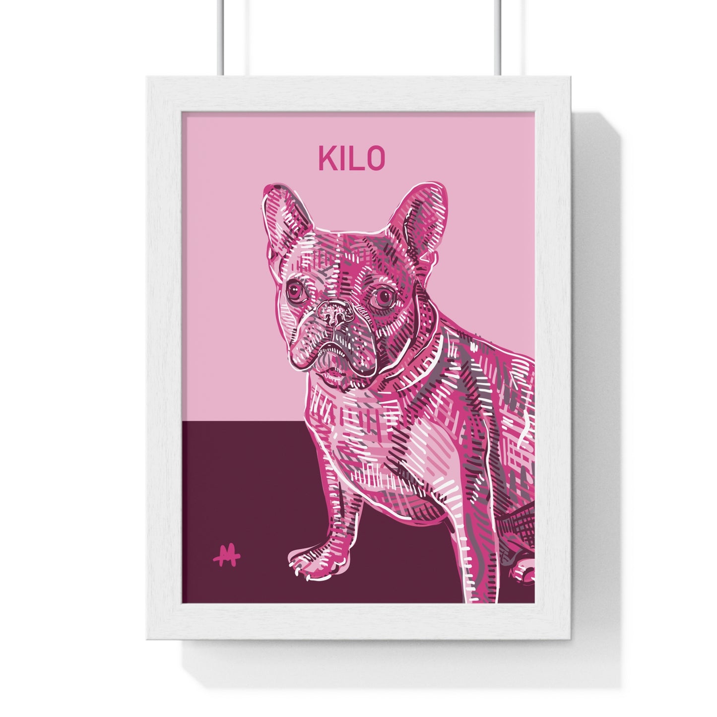 Custom Pink Pooch Pet Portrait Illustration Framed