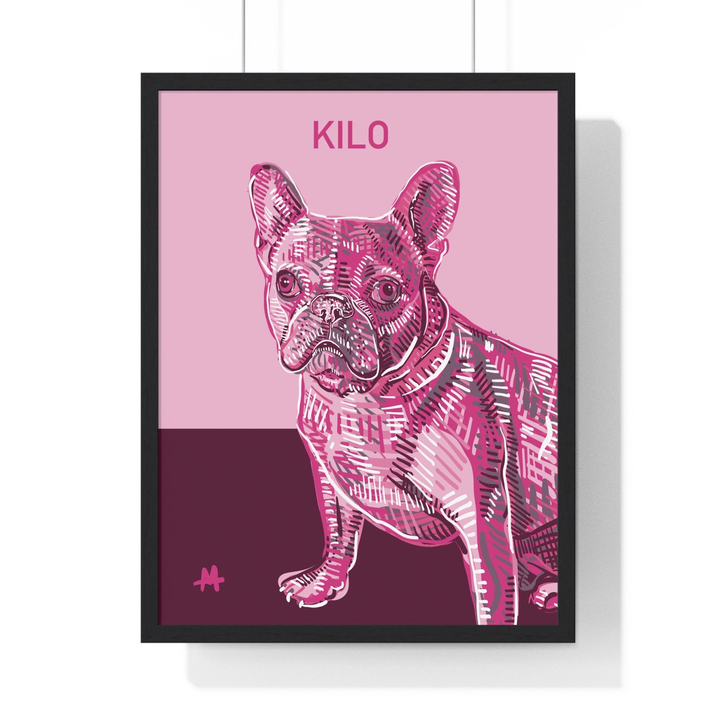 Custom Pink Pooch Pet Portrait Illustration Framed