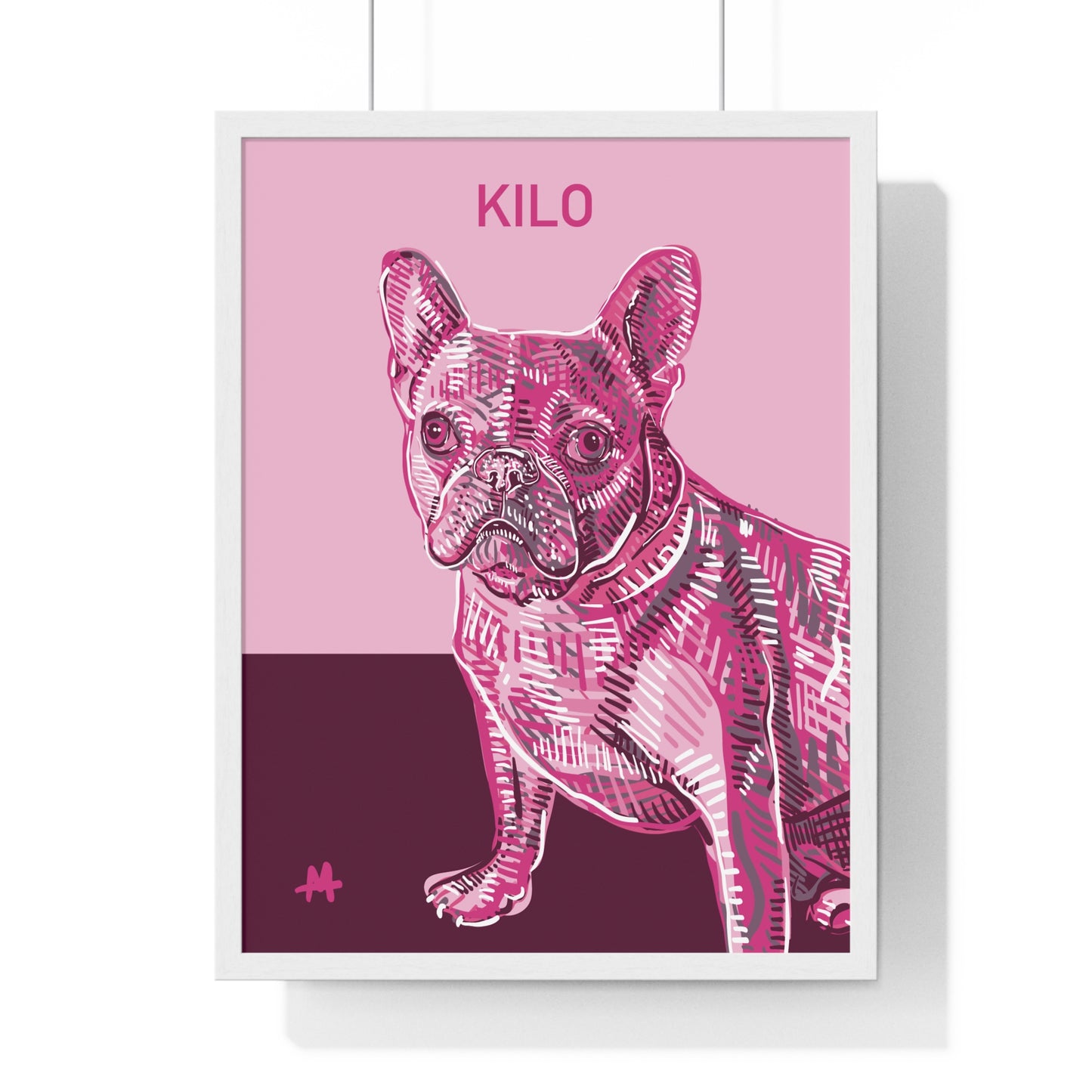 Custom Pink Pooch Pet Portrait Illustration Framed
