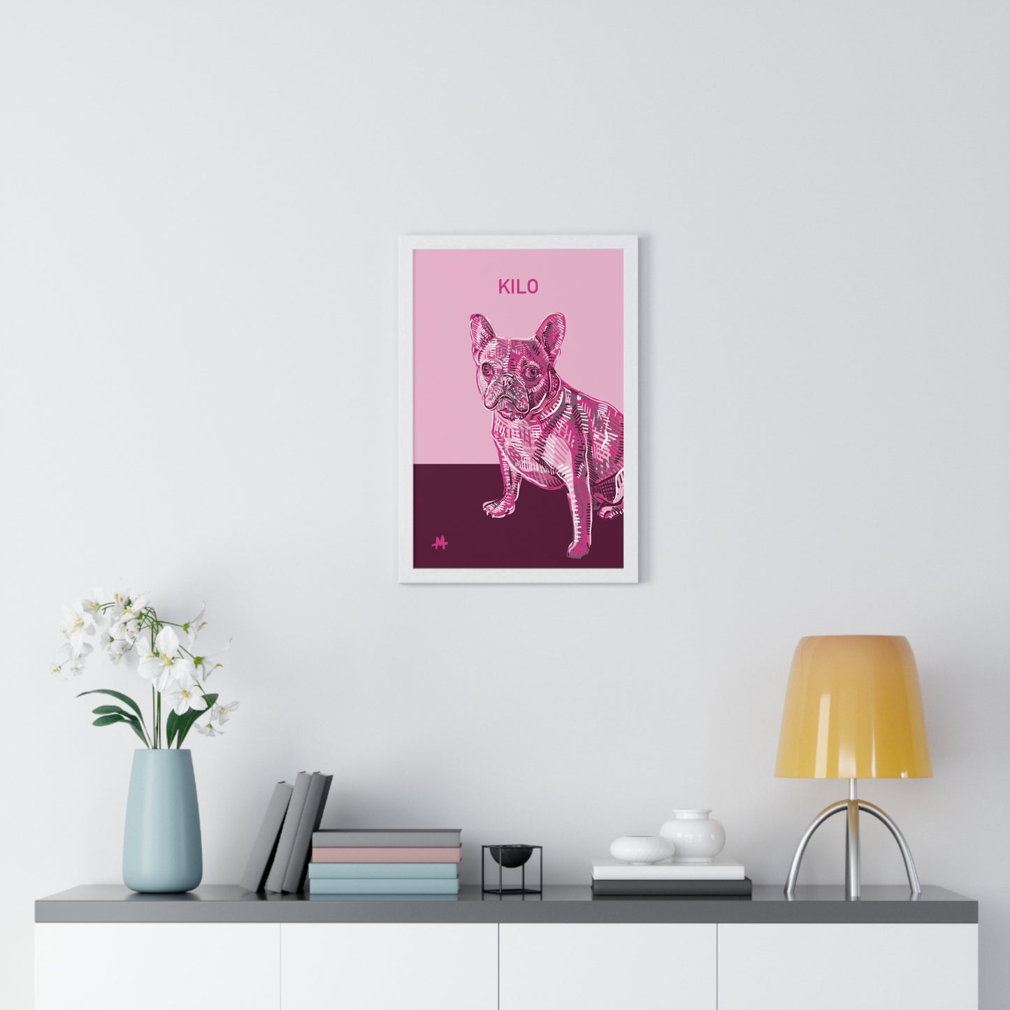 Custom Pink Pooch Pet Portrait Illustration Framed