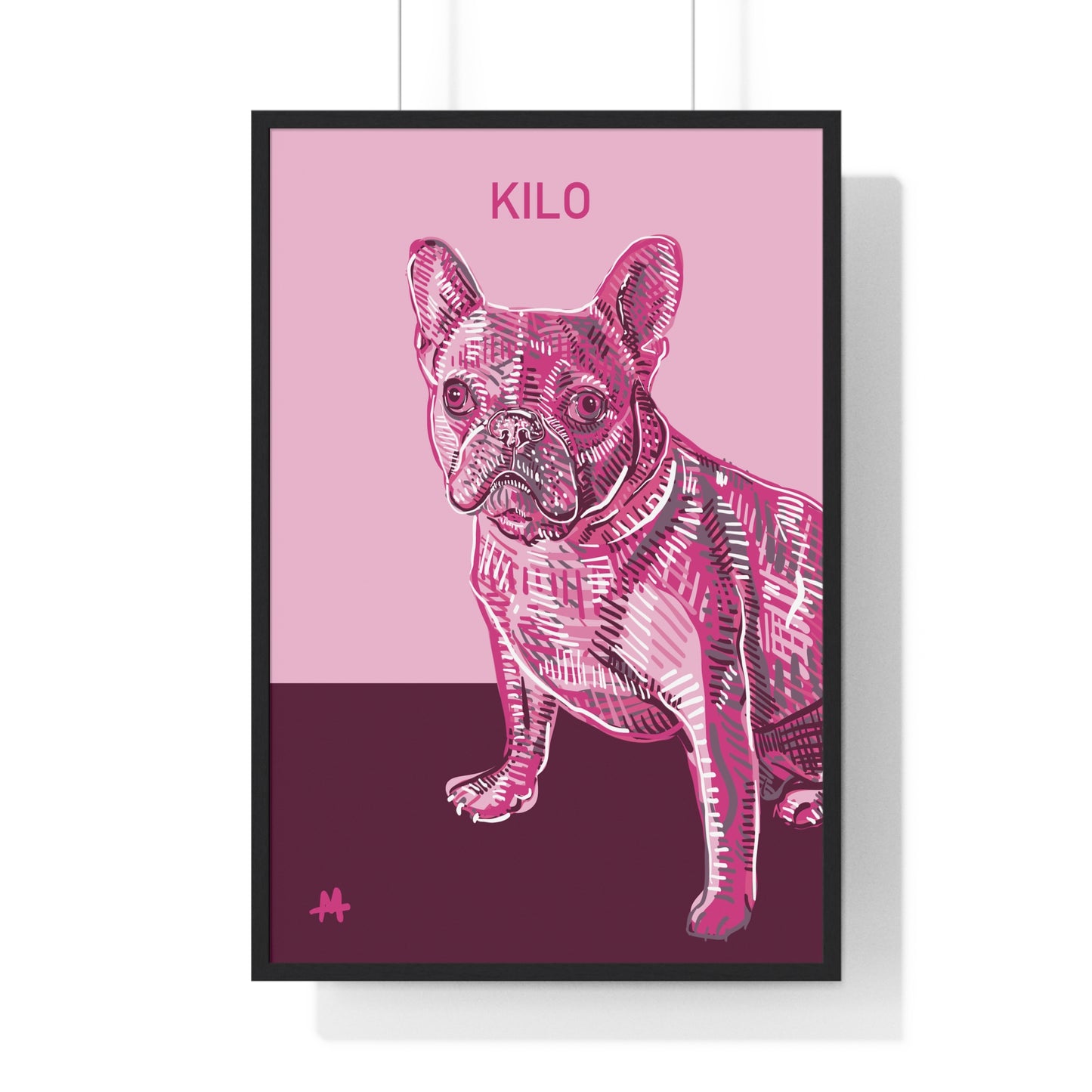 Custom Pink Pooch Pet Portrait Illustration Framed