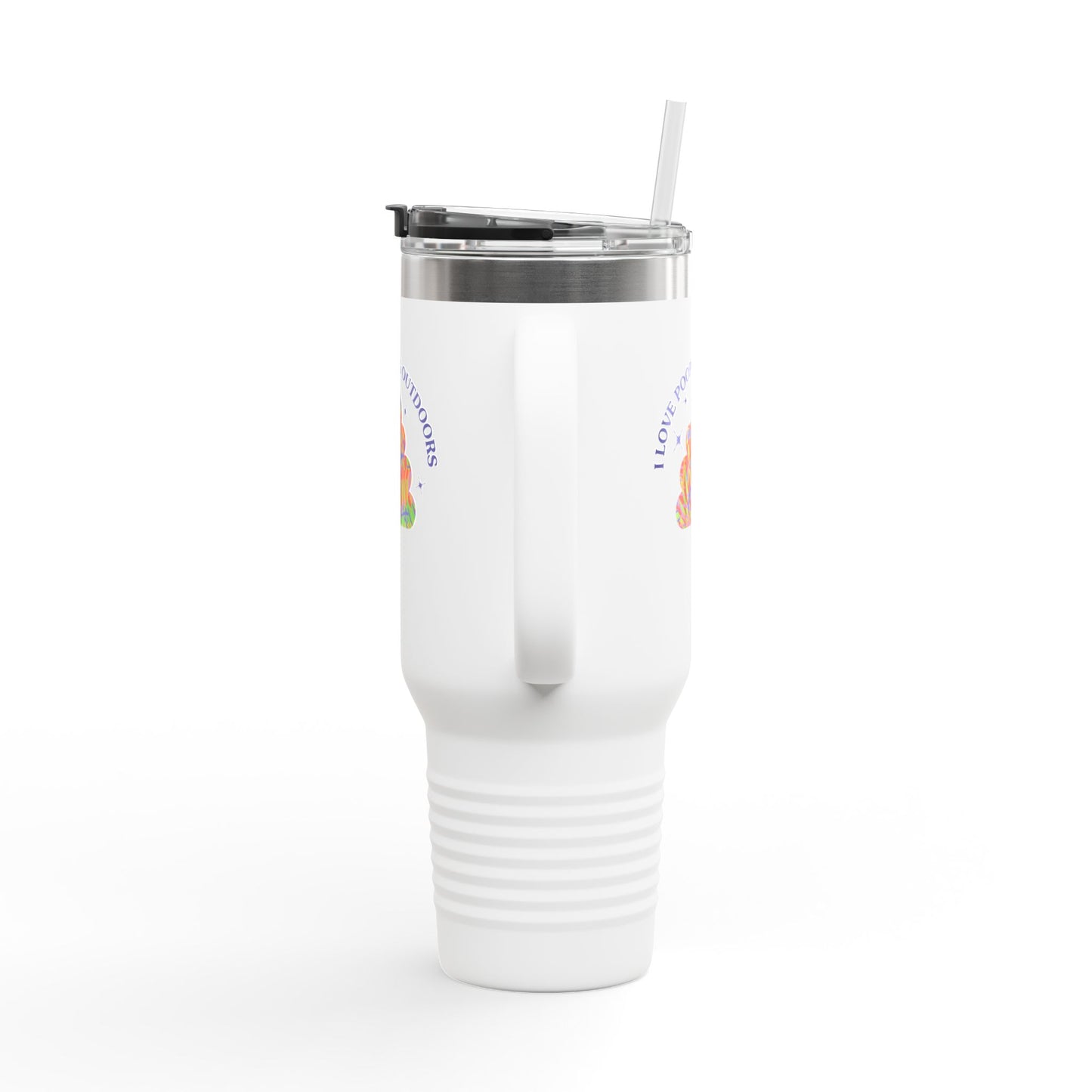 Insulated 40oz Travel Mug — "I Love Pooping Outdoors" Colorful Camp Vibes