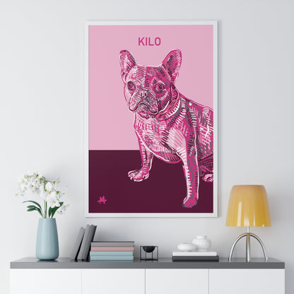 Custom Pink Pooch Pet Portrait Illustration Framed