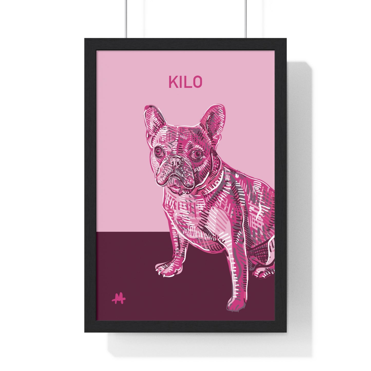 Custom Pink Pooch Pet Portrait Illustration Framed