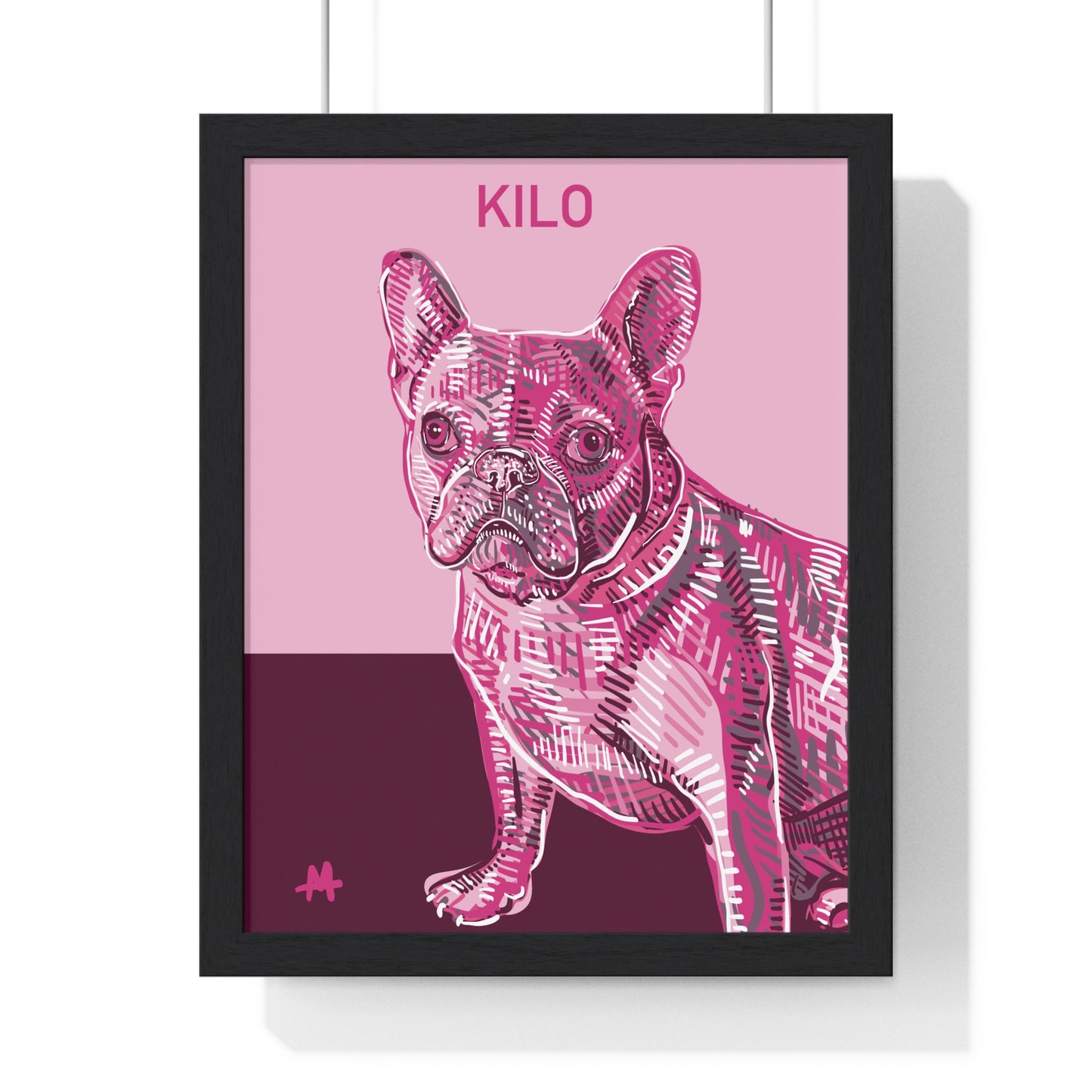 Custom Pink Pooch Pet Portrait Illustration Framed